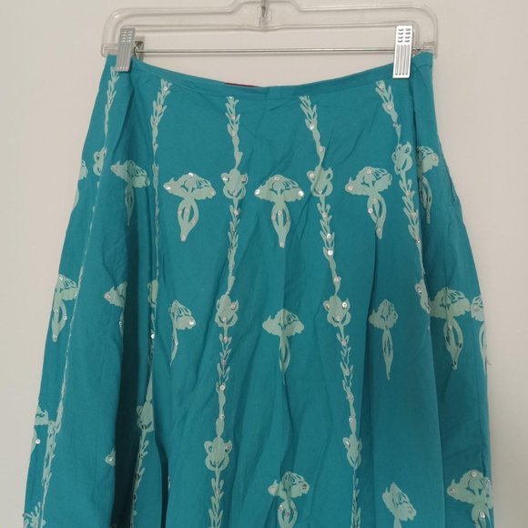 Turquoise colored flowy maxi/midi skirt with sequins - Picture 2 of 4